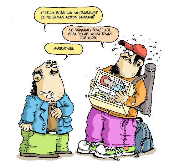 hardalistdergi's tweet image. Ecza Dolabı Açma İzni İçin Gerekli Evraklar 💬 İki yıllık eczacılık mı olurmuş? Ee ne zaman açıyon dükkanı? 💬 Ne dükkanı Hikmet abi. Ecza dolabı açma iznini zor aldık. 💬 Harikaymış. hardalist.net/ecza-dolabi-ac… #hardalistdergi @hardalistdergi aracılığıyla #karikatür #mizahdergisi