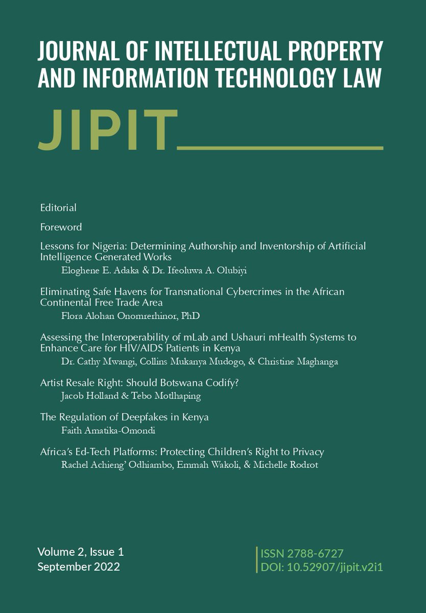 📢ANNOUNCEMENT!
The 2nd volume of <a href="/StrathCIPIT/">Strathmore CIPIT</a>'s Journal of Intellectual Property and Information Technology (JIPIT) is now available online.
Read the journal here journal.strathmore.edu/index.php/jipi…
Be on the look out for the call for papers for the next issue! 
#Academicwriting #journal