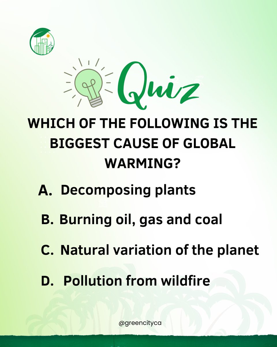 Greencityca_'s tweet photo. Share your answers with us in the comments section 👇
.............................
For more enquires on how to get started, speak with a PH Green City representative now to learn more:
0704-7500-003 (Call/WhatsApp).

#QuizTime #QuizzTown #quiz https://t.co/GLDU2Au6ND