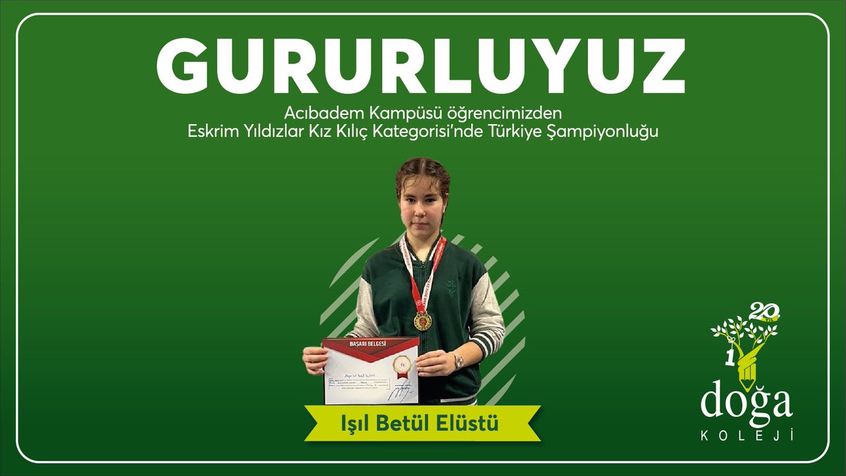 GURURLUYUZ👏🏻
Acıbadem Kampüsü öğrencimiz Işıl Betül Elüstü, Ankara’da düzenlenen Okul Sporları Eskrim Yıldız Kız Kılıç Kategorisi’nde Türkiye Şampiyonu oldu. Öğrencimizi tebrik eder, başarılarının devamını dileriz.