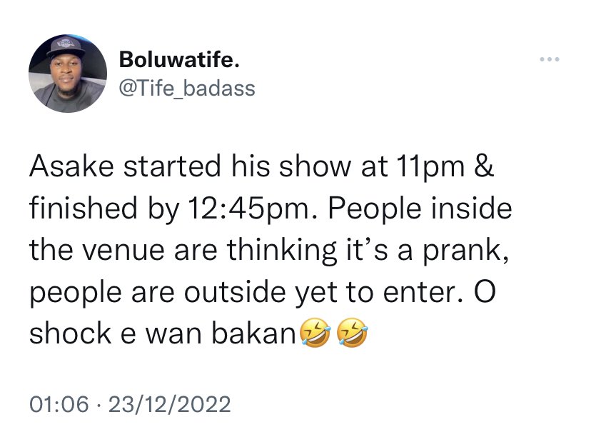 yabaleftonline's tweet photo. Asake’s Lagos show: This is the tweet that got people talking. https://t.co/QH5VrGqFQT