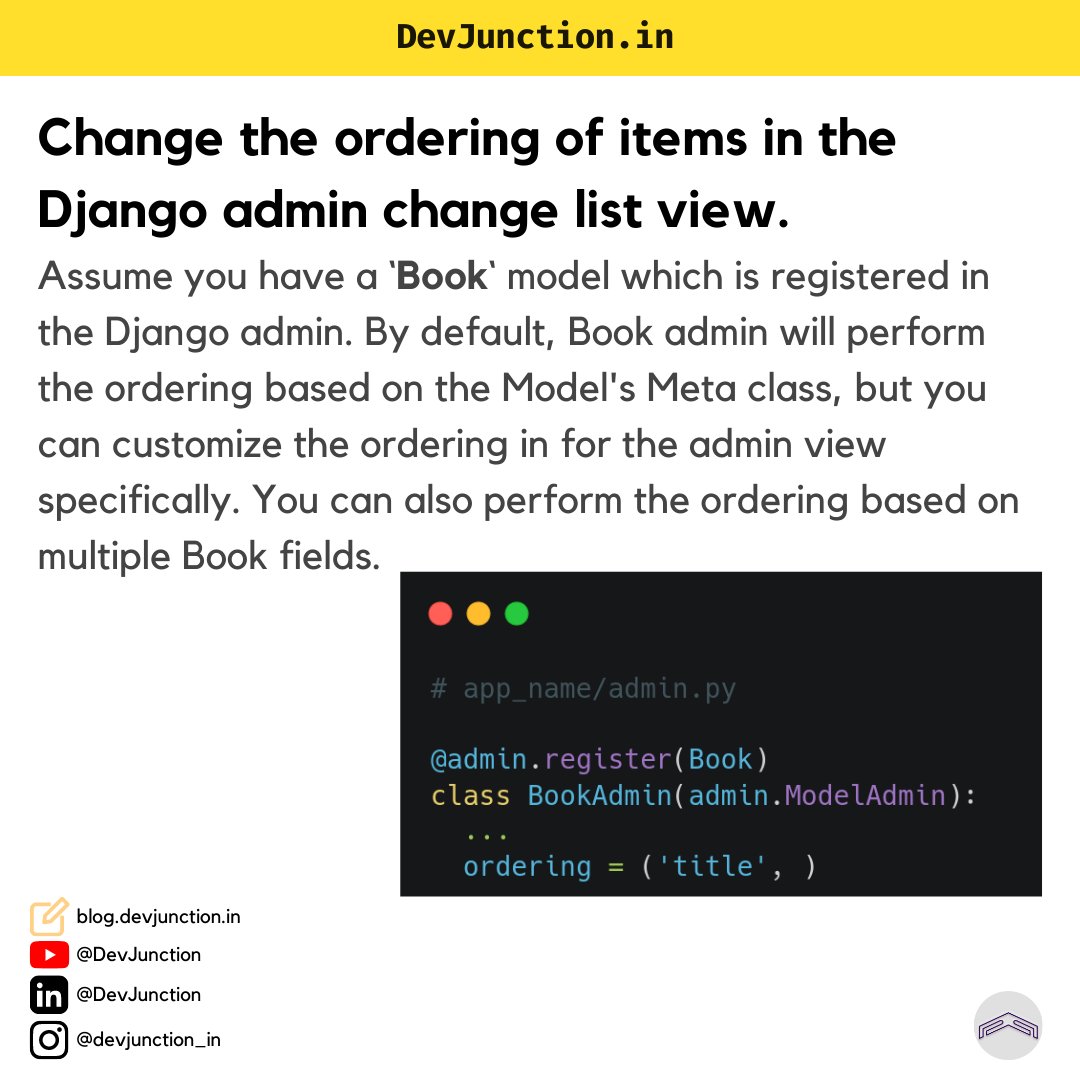 mnamegaurav's tweet image. Django Admin Tip Day 20:
#django #djangotricks #djangotips #djangodeveloper #webdevelopment #webdeveloper #softwaredeveloper #python #pythonprogramming #pythondeveloper