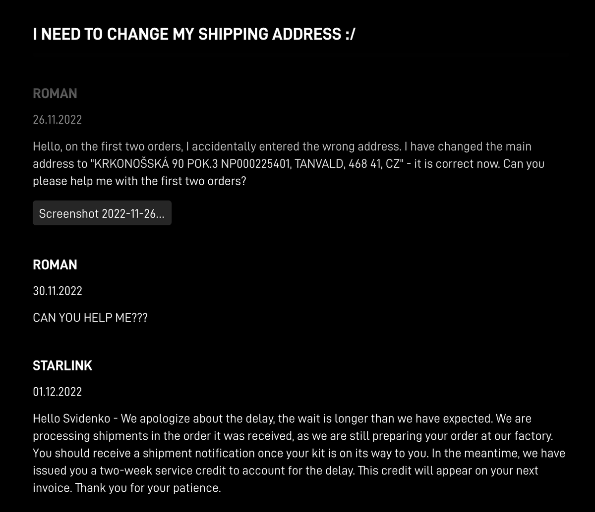 svidaorg's tweet photo. @elonmusk please help. 
Starlink support really sucks!  
@SpaceXStarlink #starlink #elonmusk https://t.co/g8qwhz9PbK