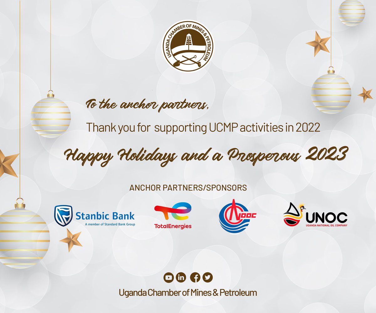 UgandaChamber's tweet photo. Special Greetings and appreciation to those that sponsored our activities in the year 2022.
#OGC2022 #90DaysofOil #MWC2022 https://t.co/QDLm3XxCtu