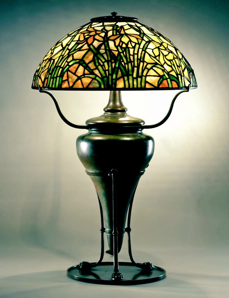 Art Nouveau reading lamp from 1899 by Tiffany Studios, New York, USA.
