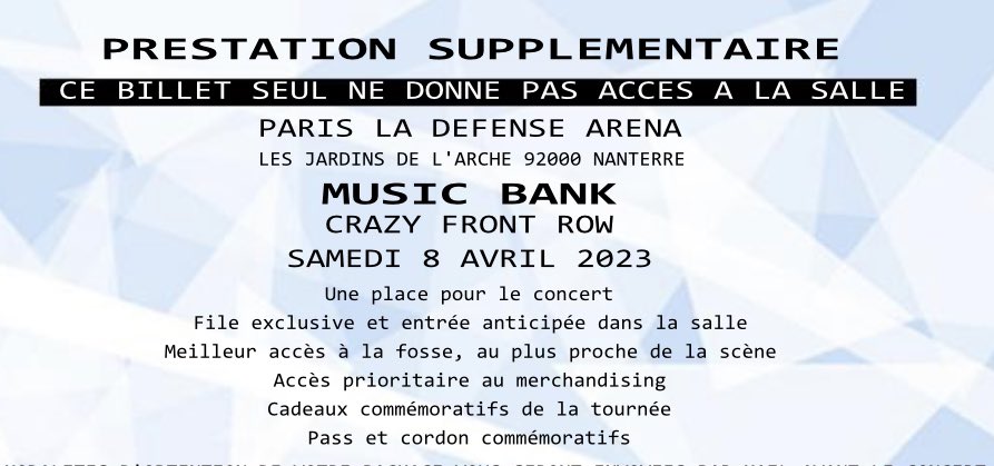 Sarahtsabet's tweet photo. @ReinhardSitim C’est une place vip 1 qui permet d’être placé tout devant en priorité en fosse avec certains avantages ☺️ https://t.co/1ZyYG4m33k