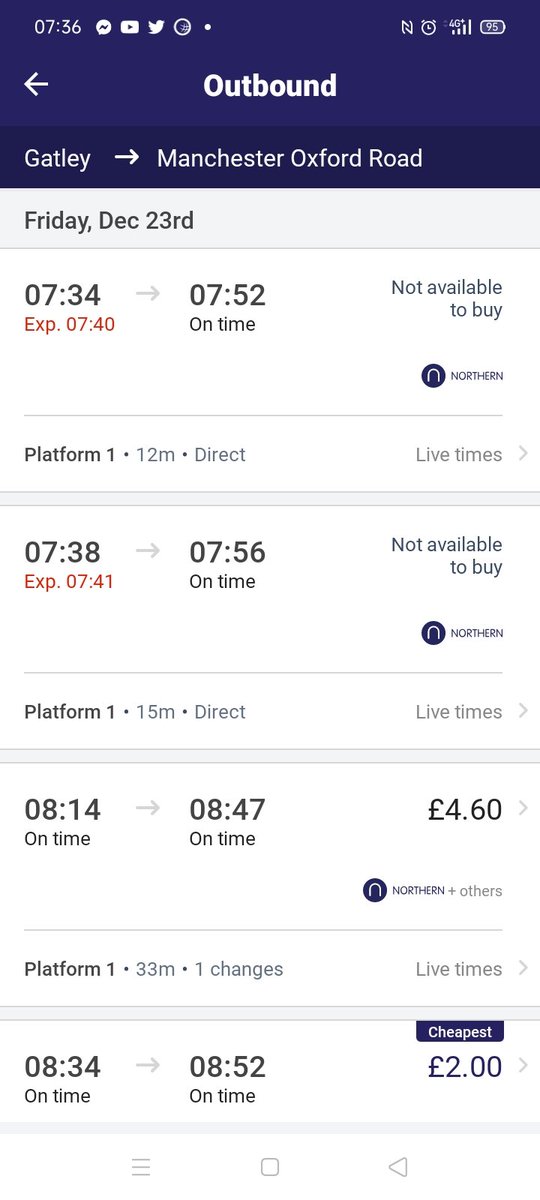 Dupes71's tweet photo. @northernassist @AndyBurnhamGM Dear #Northernfail this shows how hopeless your new timetable is on a busy Manchester line, 2 trains within 1 minute then a 35 min wait for next. Mind boggles at who agreed this. Every 20 mins would be  a service - this is nothing but a shambles https://t.co/gA7zDkW900