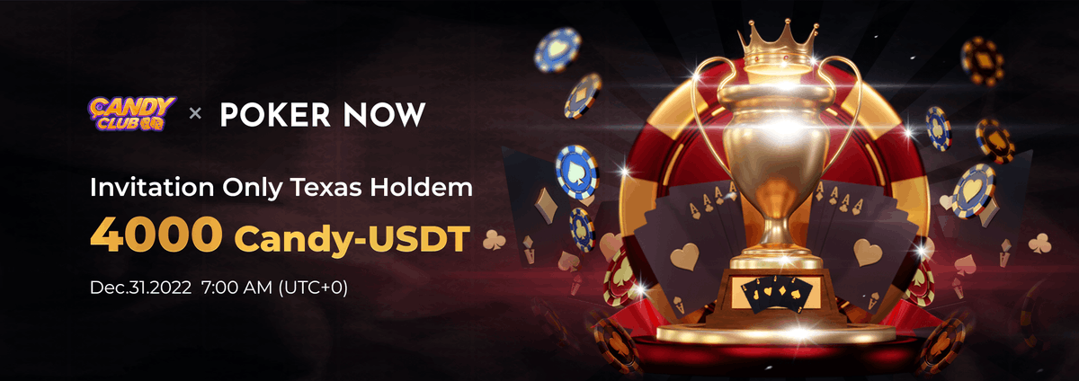 Are you the king of #crypto texas hold'em? 👑

To celebrate the collab with <a href="/poker_now_club/">Poker Now - Poker with Friends</a> we are hosting a $4⃣0⃣0⃣0⃣Candy-#USDT tournament to crown the best crypto #poker player!

300 seats - first come first serve 

Sign Up Now 👉candyclub.net/promotions/inf…