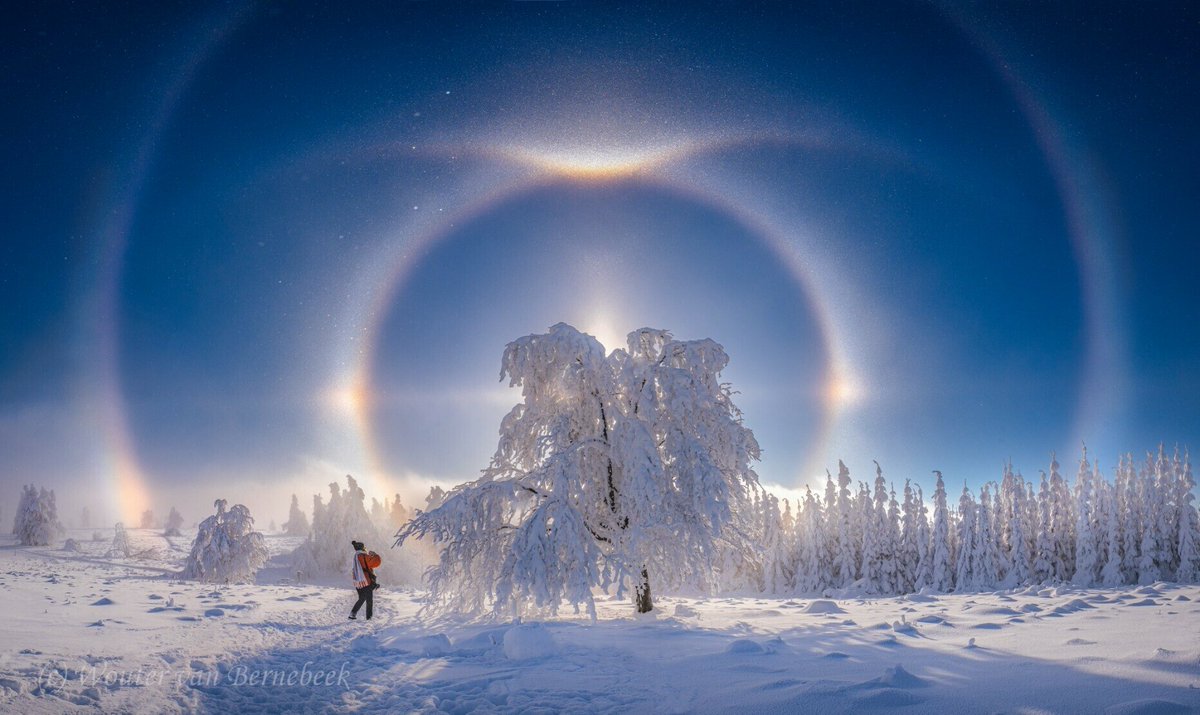 In the Netherlands a storm chaser took a photo showing several ice halos, a 46° a 22° with parhelion (sun dogs) and an upper tangent arc.