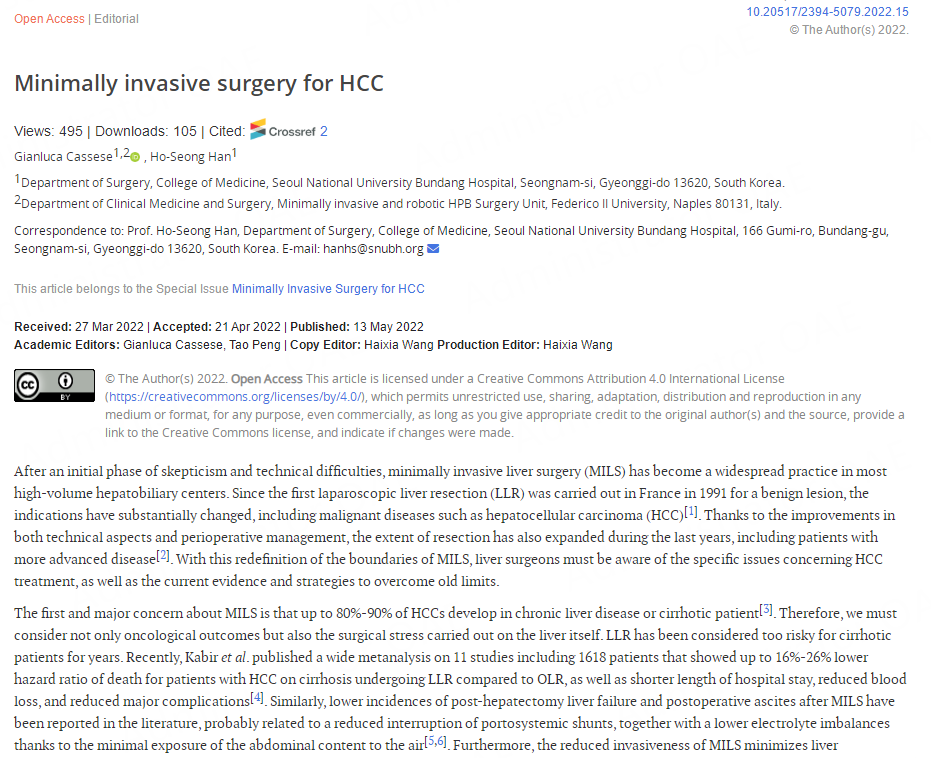 HepatomaRes's tweet photo. #MedEd #MedTwitter #GITwitter #HCCTwitter
#Editorial from Prof. Ho-Seong Han's project🎯
🏆Topic: #Minimally #invasive #surgery for #HCC
🧐#Hepato-#biliary #surgery today can no longer stand without the minimally invasive approach.
🔗PDF for free: https://t.co/Q45hpheIh4 https://t.co/vmhyJDRVOU