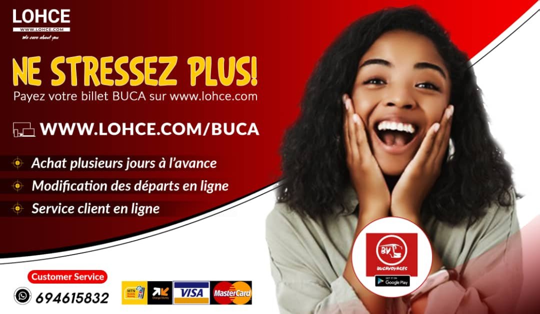 BUCA Voyages Vous transporte en VIP entre Yaoundé <-> Douala

Payez votre billet BUCA Voyages en ligne maintenant sur lohce.com/buca ou sur l'application Android BUCA Voyages sur Google Play bit.ly/3UQ4hWK

#WeekendNoStress