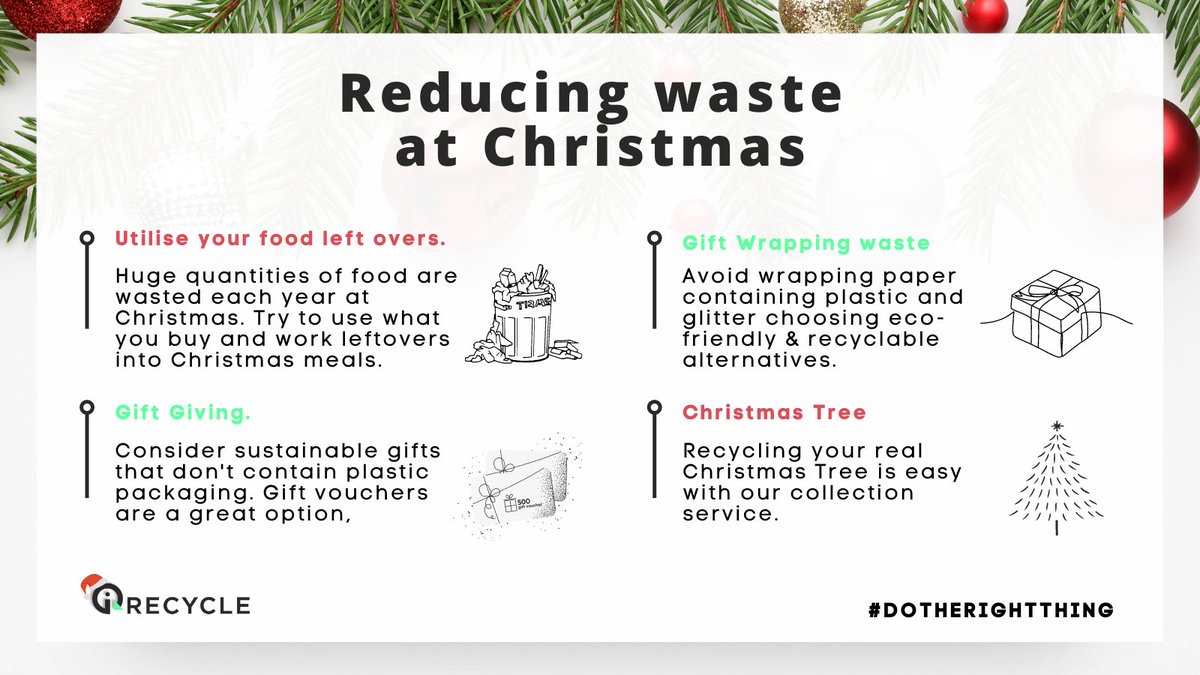 IrecycleL's tweet photo. Thousands of tonnes of food are wasted every Christmas and plastic waste is rife. Changes such as using biodegradable wrapping paper, avoiding plastic-packaged veggies and planning your #ChristmasDinner menu can help reduce waste. 

#iRecycle #SustainableChristmas https://t.co/dBFyS5xNRo