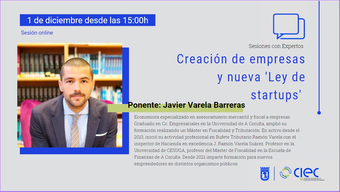 CIEC_Madrid's tweet photo. 🔙Los participantes de #CIECIncuba y #CIECAcelera participaron el pasado 1/12 en una sesión sobre la creación de empresas, tipos societarios y novedades de la Nueva Ley de Startups.

📚Javier Varela Barreras, asesor fiscal en el Bufete Tributario Ramón Varela, presidió la sesión. https://t.co/0A7sAItWMs