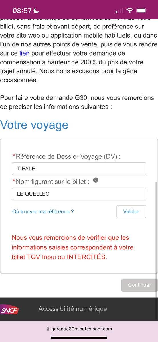 laura_lql's tweet photo. @SNCF Ma garantie G30 ne fonctionne pas alors que je mets toutes les bonnes infos. Que faire? https://t.co/qFLbqo3YtI