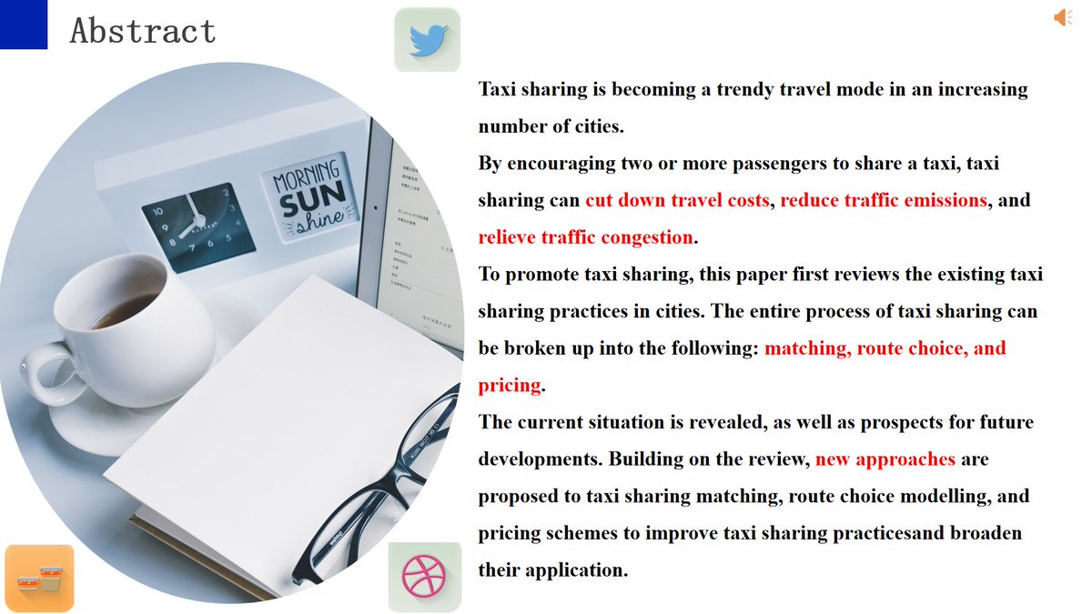 MULTRA__'s tweet photo. Today , I'd like to introduce you a paper from the magazine Mutilmodal Transportation,.It's called The taxi sharing practices: Matching, routing and pricing methods whose authors are Jianrong Qiu,, Kai Huang ,,Jason Hawkins . I hope you can learn something! https://t.co/pPBbugSqBl
