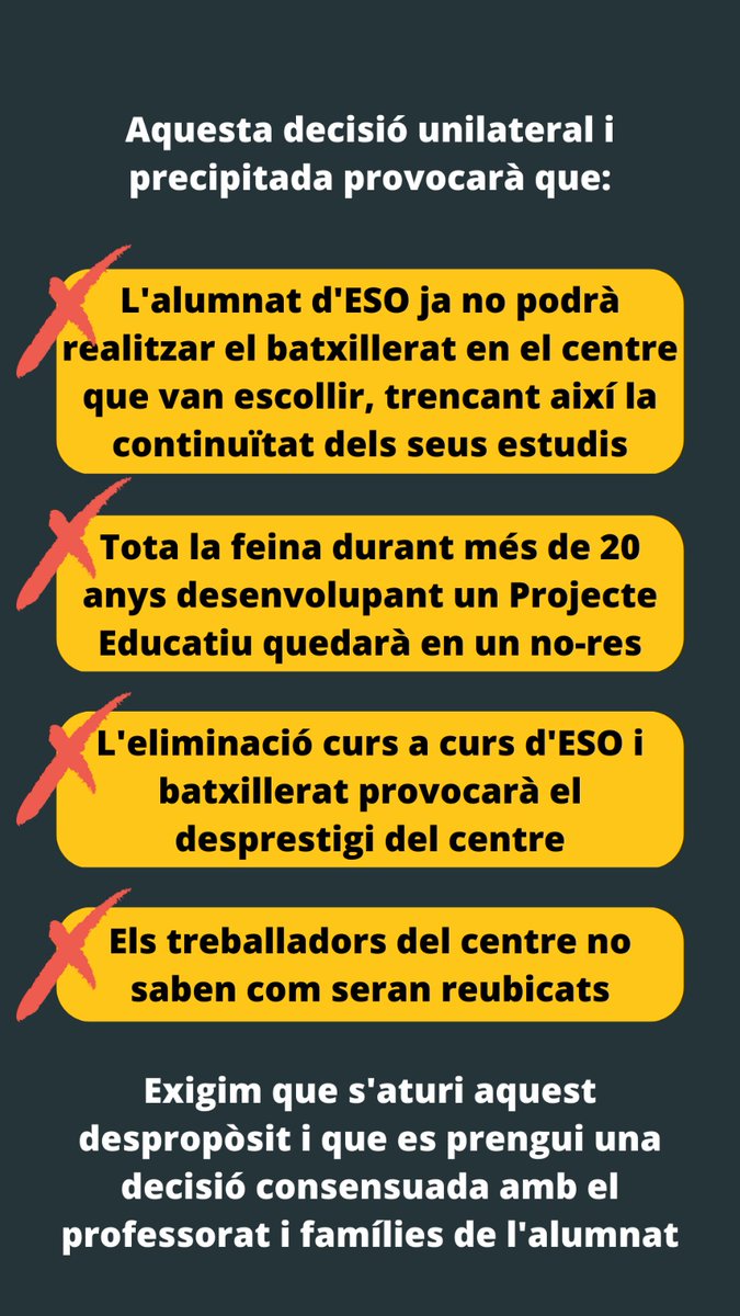 InterEducacio's tweet photo. La Intersindical Educació lamentem la decisió d'@educaciocat de tancar l'ESO i el Batxillerat a l'@InstitutdeVic i reconvertir-lo en un centre exclusivament de Cicles Formatius, i ens posem a disposició de la Comunitat Educativa de l'institut per a fer-hi front. https://t.co/3GsXg3Zuho