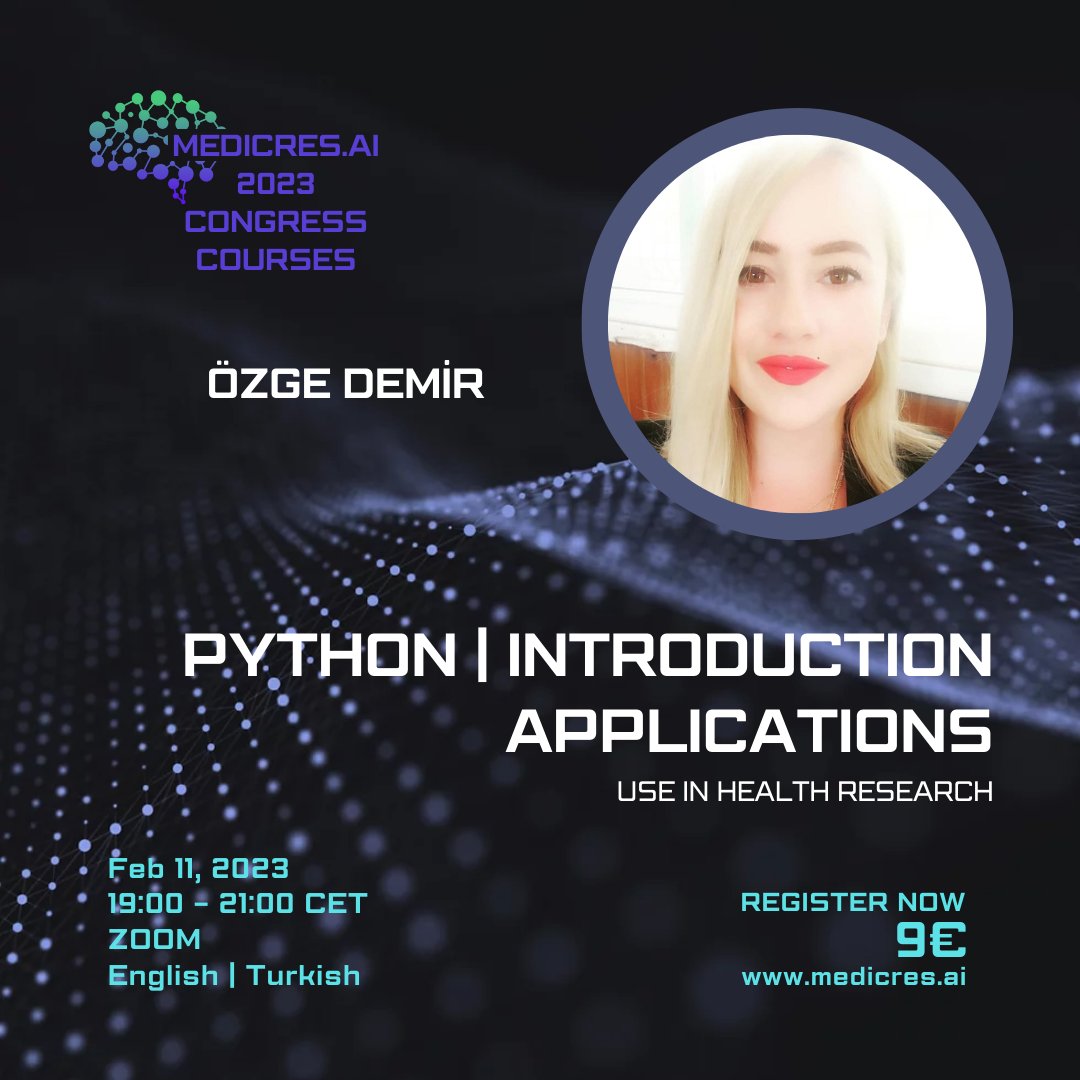 MedicresAI's tweet photo. We are happy to share our #MedicReS #AI 2023 Course programs with you.
Registration:
https://t.co/GZGFC2ljSv
#MEDICRESAI2023 #SyntheticData #ClinicalTrial #Ethics #EthicsinAI #Metaverse #Blockchain #Nursing #Robotic #Pyhton #EthicalImplication #SystematicError
#ÖzgeDemir https://t.co/r2KjAdr8R0