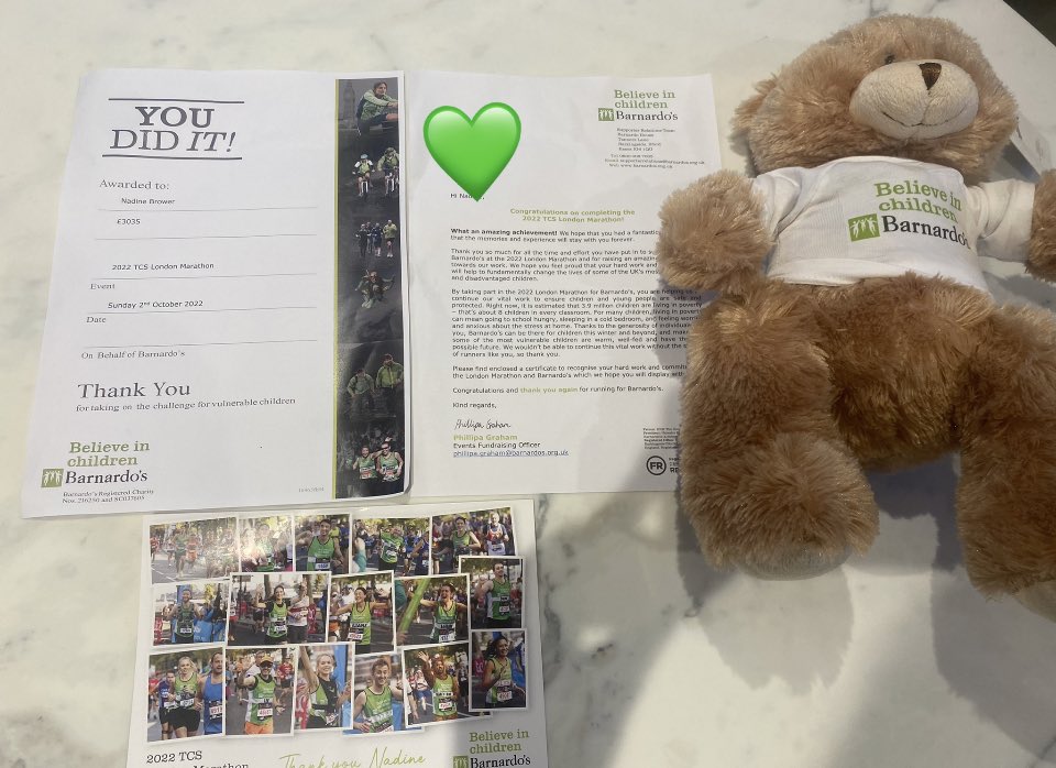 Thank-you <a href="/barnardos/">Barnardo’s</a> for this lovely surprise today in the post!  And everyone for the support 👍🏻♥️ <a href="/LondonMarathon/">TCS London Marathon</a> <a href="/WMMajors/">Abbott World Marathon Majors</a>