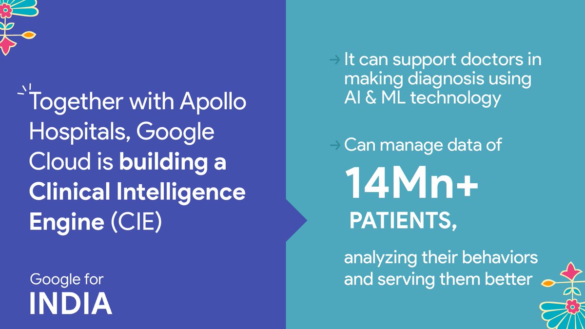 At #GoogleForIndia, we highlighted how Google Cloud and Apollo hospitals are revolutionising the healthcare industry with the help of AI &amp; ML 👇