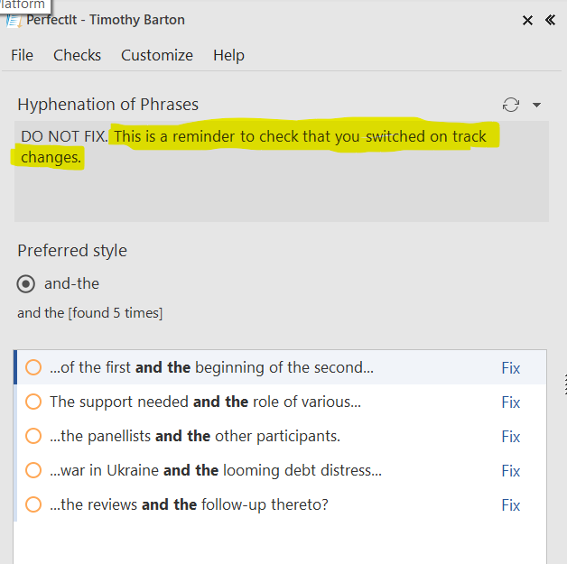 anglopremier's tweet image. As it's nearly Xmas, here's a freebie tip from my #PerfectItMasterclass. If you're supposed to work with track changes on, set a hyphenation rule requiring "and-the". Almost any document has "and the" in it, so you trigger this reminder to switch on track changes. #xl8 #editing