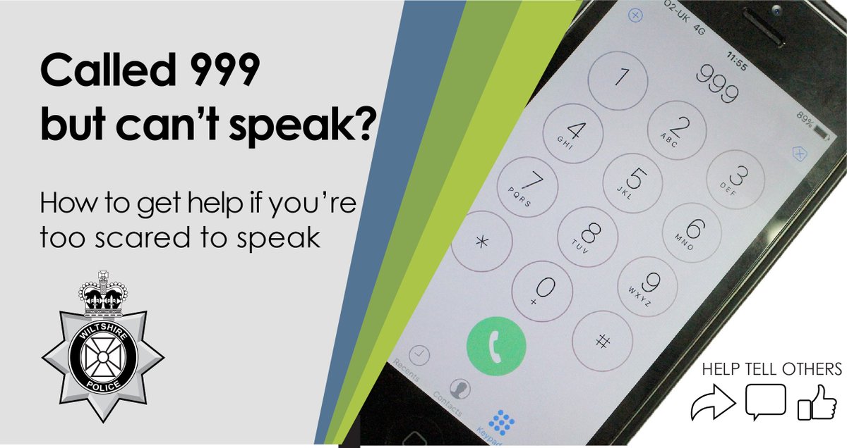 wiltshirepolice's tweet photo. If you’re in an emergency situation &amp; need police help but are unable or afraid to speak, Make Yourself Heard &amp; let the 999 operator know your call is genuine. You can find out what to do in an emergency where you cannot speak here: https://t.co/T2Acw7rQ5m
#SilentSolution https://t.co/fAaWULTqbg