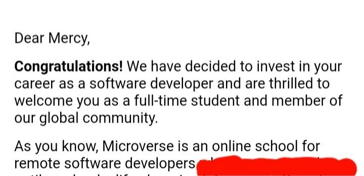 MercyMugambi15's tweet photo. Today I am grateful to have been considered for Software Development program at #microverse This is an intense program that will prepare me, to be a Remote FullStack Software Developer. I can't wait to start😊.  @BethanyJep
  
#womenwhocode #softwareengineer #shecodes #remotework https://t.co/dKerv3lRlG