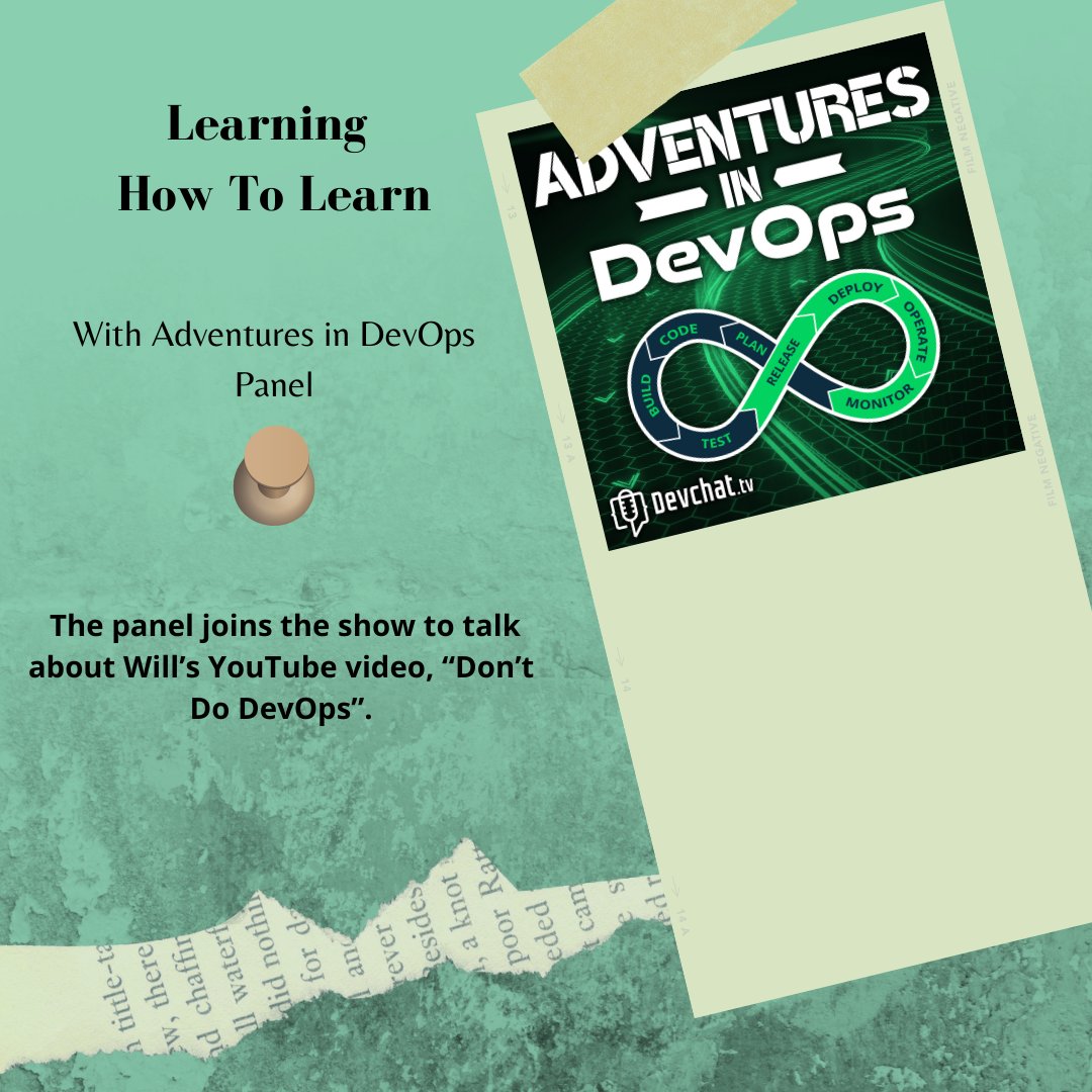 DevOpsPodcast's tweet image. Check out this week&apos;s episode First part of #AdventuresInDevOps 

#DevOps: Learning How To Learn

rfr.bz/t5gdge4