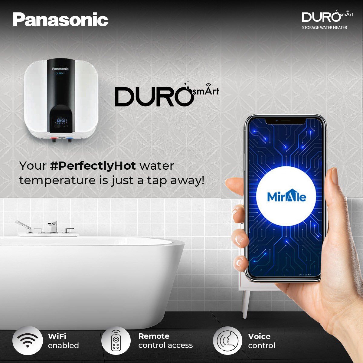 AnchorPanasonic's tweet photo. This winter, say goodbye to compromising on your bathing experience. Bring home the Duro Smart water heater and set your perfectly hot water temperature via remote control, voice control, or the Miraie app. Now that’s what we call smart!
#Panasonic #Miraie #DuroSmart #geyser https://t.co/r2QDLmgDgW