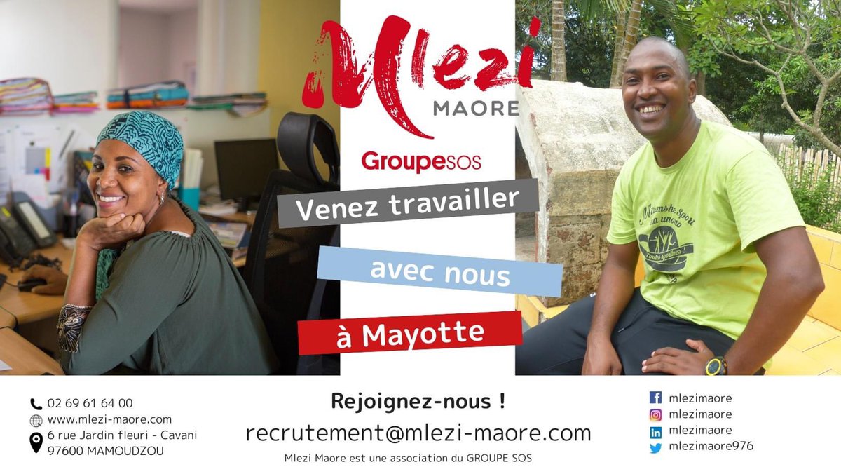 🔻Pour ses établissements, MLEZI MAORE recrute des éducateurs spécialisés, enseignants, travailleurs sociaux et d’autres professionnels !

🔗Toutes les offres sont consultables sur :mlezi-maore.com
➡️Vous pouvez adresser votre candidature à recrutement@mlezi-maore.Com