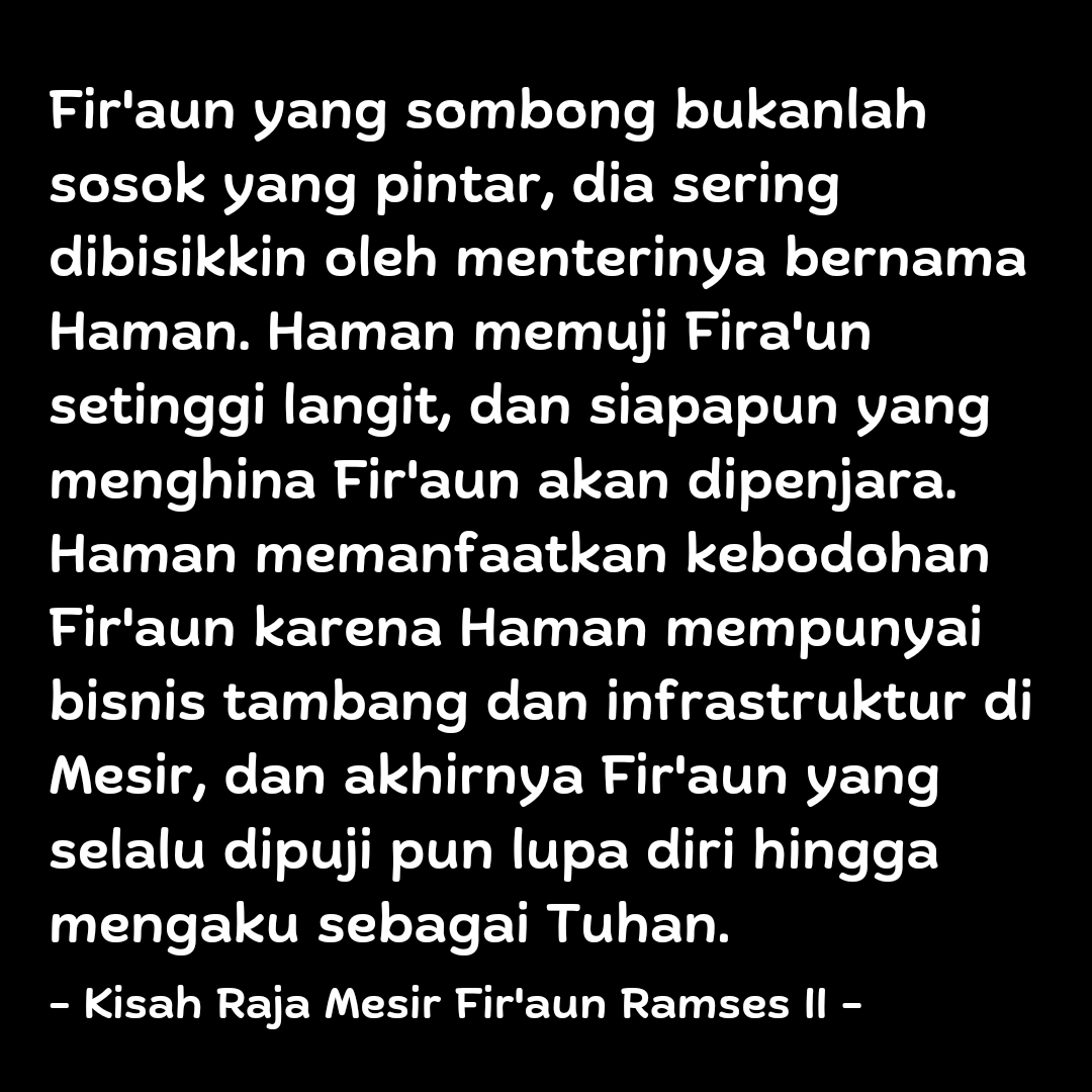 Muhammad_Saewad's tweet photo. Kisah Fir'aun Raja Mesir (Ramses II) dan sosok Haman Menteri Segala Bidang (Wazir alwuzara') yang kaya raya.

(Sumber Kitab: A'lamul Qur'an - Tentang Fir'aun dan Haman)

Thread ===== https://t.co/cK9NsqkCmJ