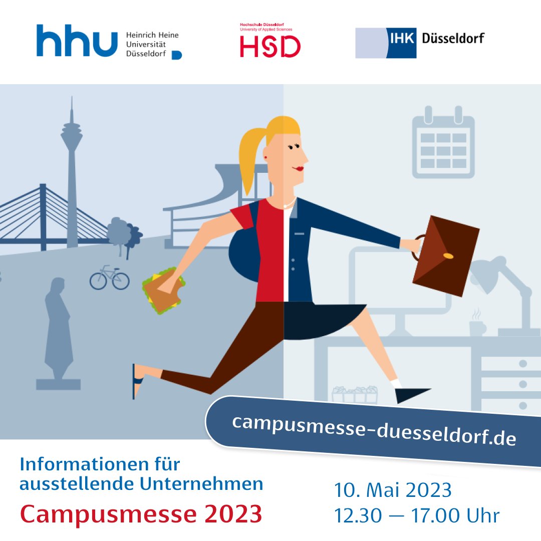 DBS_HHU's tweet photo. Die Campusmesse ist die zentrale Job- und Karrieremesse in Düsseldorf. Veranstaltet wird die Messe von der Heinrich Heine-Universität, der Hochschule Düsseldorf und der Industrie- und Handelskammer zu Düsseldorf. https://t.co/cwjUx0uJGg