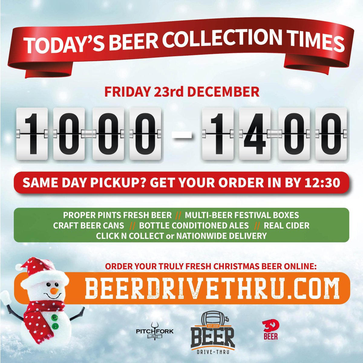 Last call for Christmas beer! If you've STILL not ordered your Christmas beer, then get a move on! Head over to bit.ly/3w6cMlc and select your beers, you can collect up to 2pm, but you have to get your order in by 12:30pm! Act fast and you'll have great beer to enjoy ...