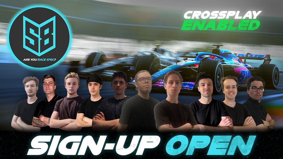 RaceSpecEsports's tweet photo. 𝗦𝗘𝗔𝗦𝗢𝗡 𝟴 𝗦𝗜𝗚𝗡-𝗨𝗣 𝗢𝗣𝗘𝗡!
Crossplay ENABLED for S8! Leagues will be bigger, better and more competitive than ever!
Join our Discord to sign-up: https://t.co/VvRuVy2rWL
We look forward to racing with you in S8! See you on track.
#RaceSpec #F1 #F1esports #F122 https://t.co/d8LXcPrgcu