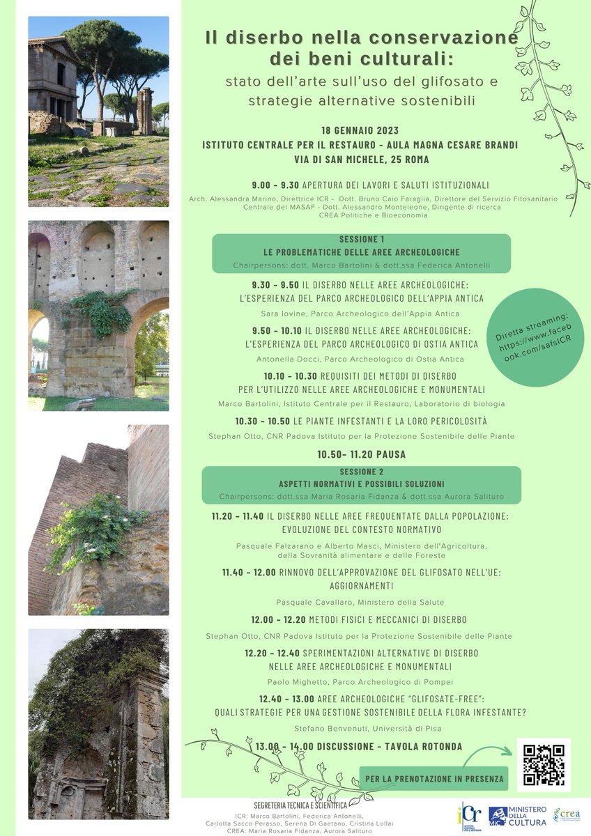 Il 18 gennaio dalle 09 alle 14 vi aspettiamo con il seminario🌿 "Il diserbo nella conservazione dei beni culturali. Stato dell’arte sull’uso del glifosato e strategie alternative sostenibili." 🌿
eventbrite.it/e/biglietti-il…