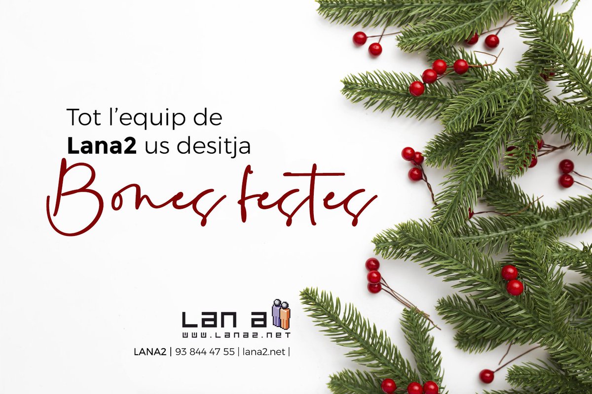Lana2net's tweet photo. 🎄 Tot l'equip de Lana2 us desitja unes molt bones festes i un pròsper 2023! 🎉

El nostre horari durant aquestes festes serà habitual. Excepte el dia 5/1 que farem jornada intensiva per poder rebre els Reis Mags com cal. 😉 https://t.co/iklrDExAqh