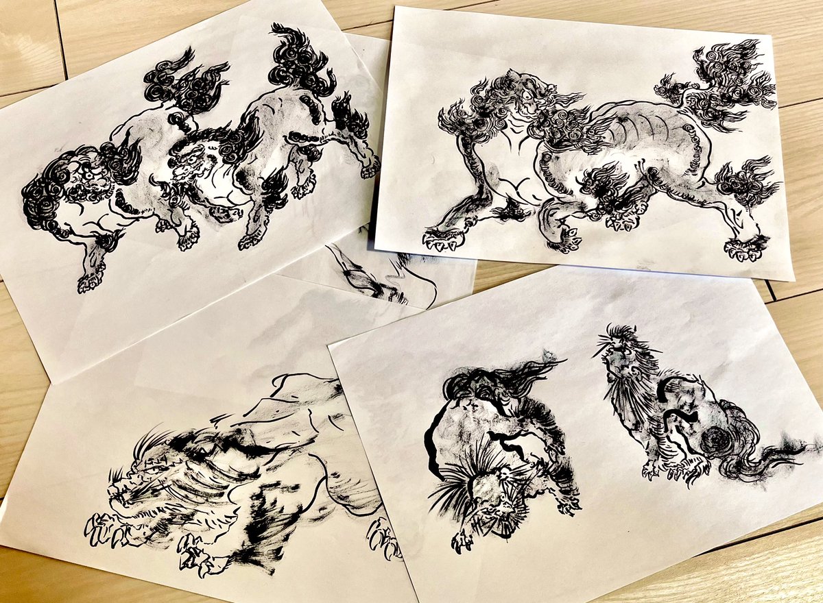 大学の美術史に役立つと思って「10分で獅子図を模写する」を1週間