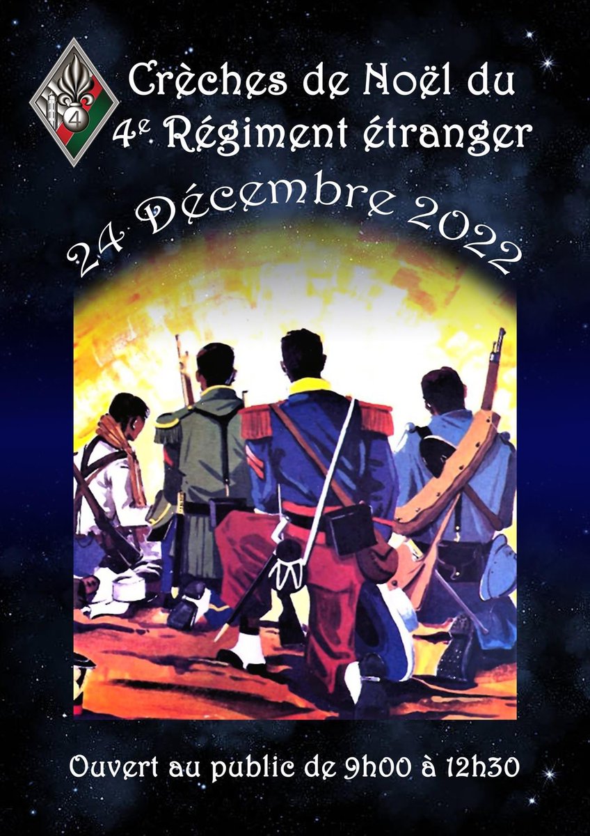ChefdecorpsGRLE's tweet image. 🟢🔴 #VendrediVertEtRouge Les régiments de la Légion Étrangère vous accueillent pour visiter leurs traditionnelles crèches de Noël.