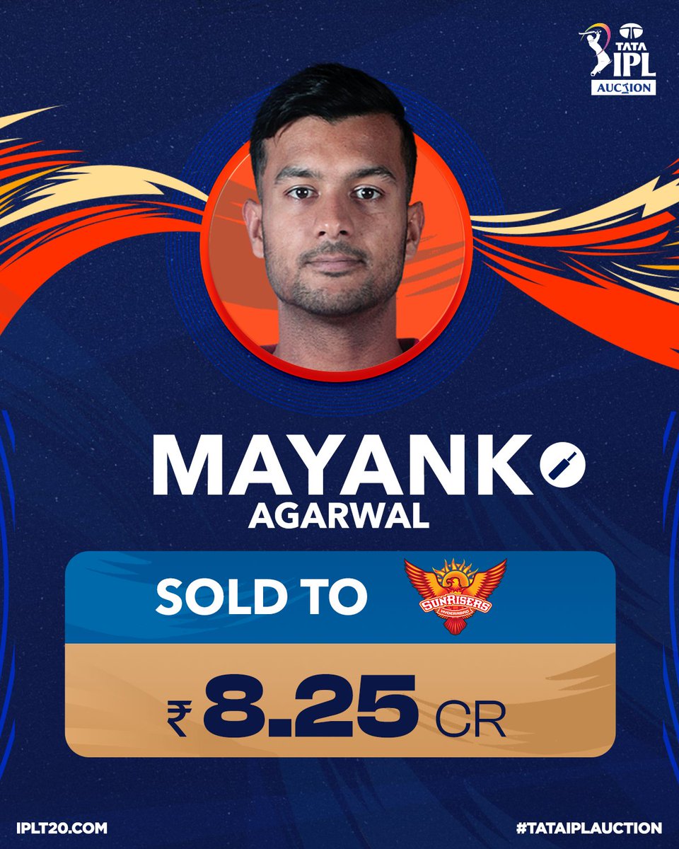 Congratulations to @mayankcricket who will play for the @SunRisers SRH fans - what do you guys make of this buy? 😃😃 #TATAIPLAuction | @TataCompanies