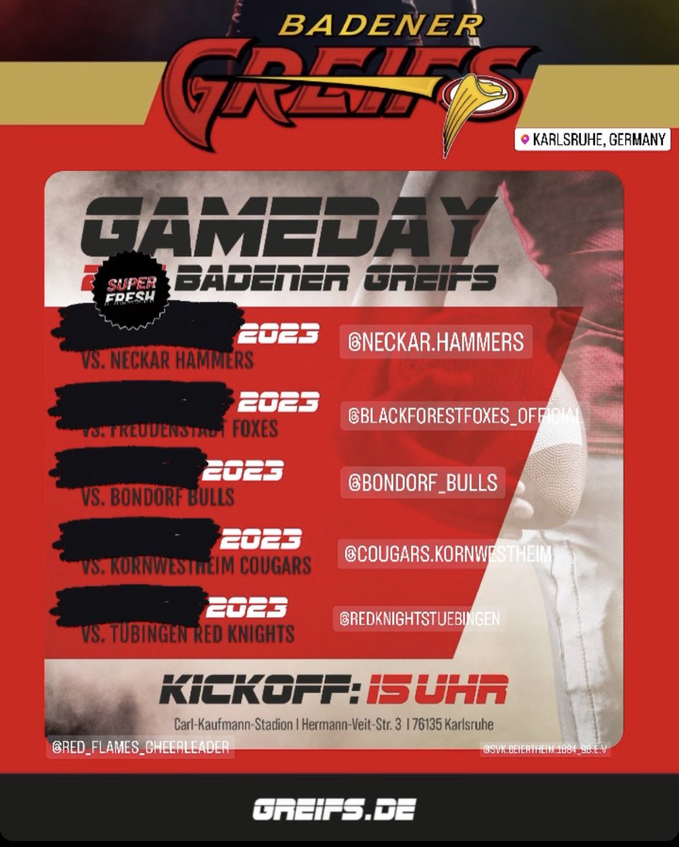 Demnächst… Veröffentlichung des Spielplanes 2023 🏈

#Karlsruhe #football #americanfootball #gameday #badenergreifs