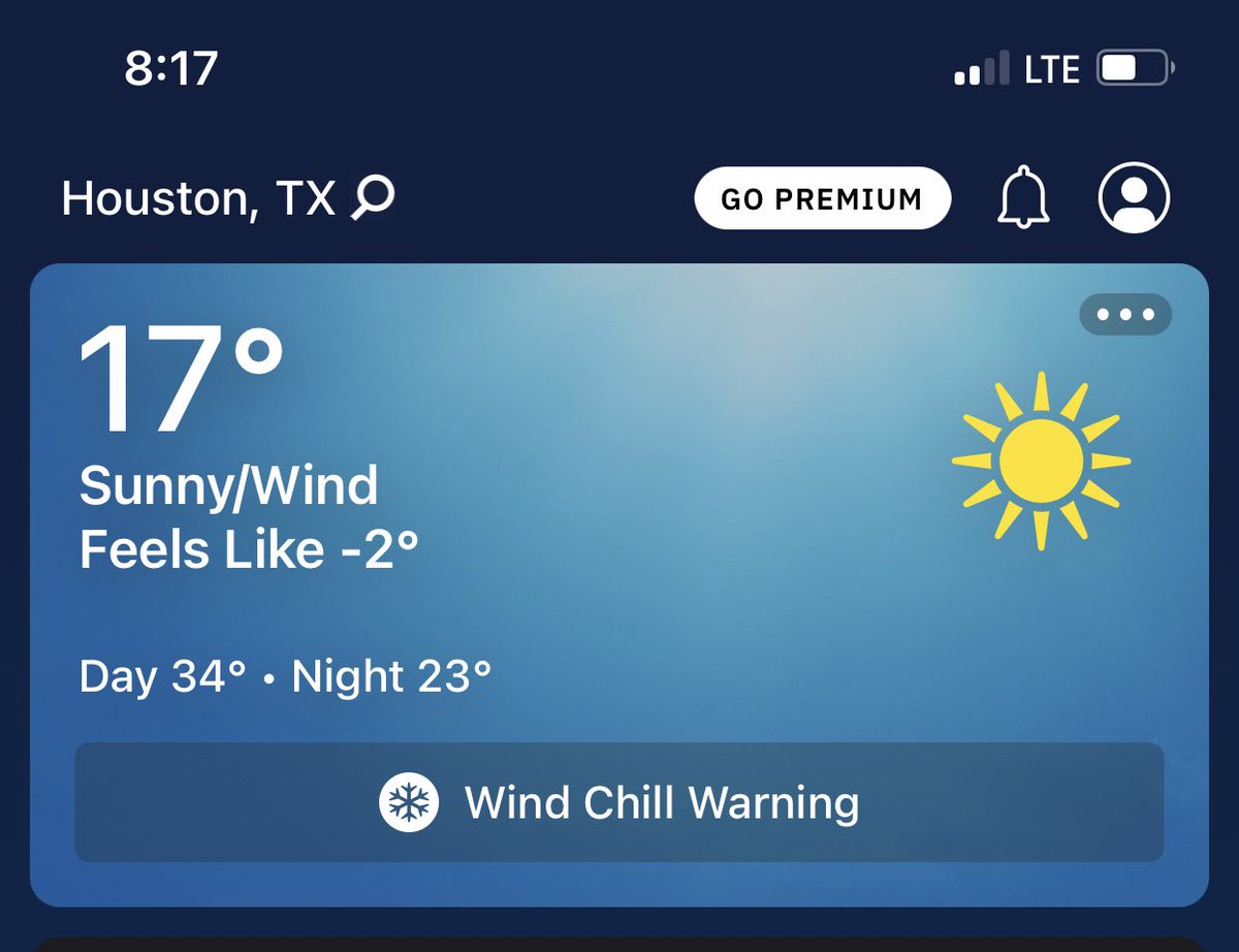 jpawayan's tweet photo. Good thing we live in Houston,TX…..oh wait

First time seeing feels like temperatures in the negatives🥶 https://t.co/OZHKPsiZgv