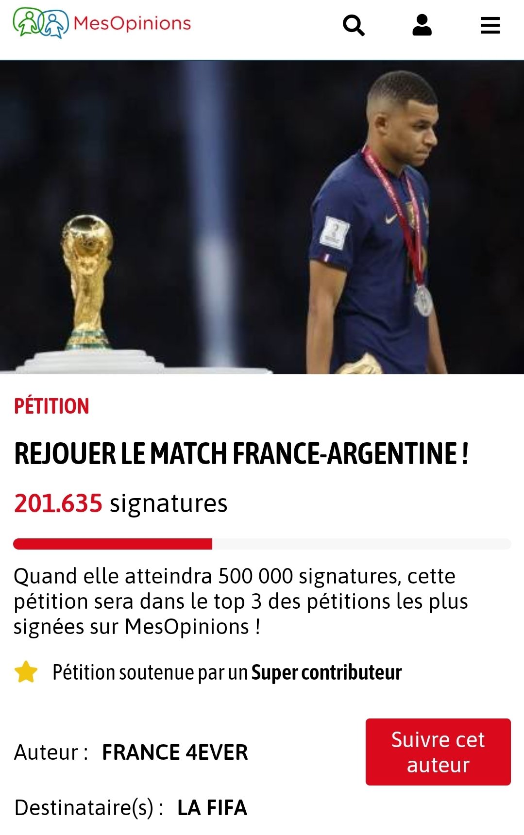 Petisi yang mendesak FIFA menggelar pertandingan ulang Perancis vs Argentina