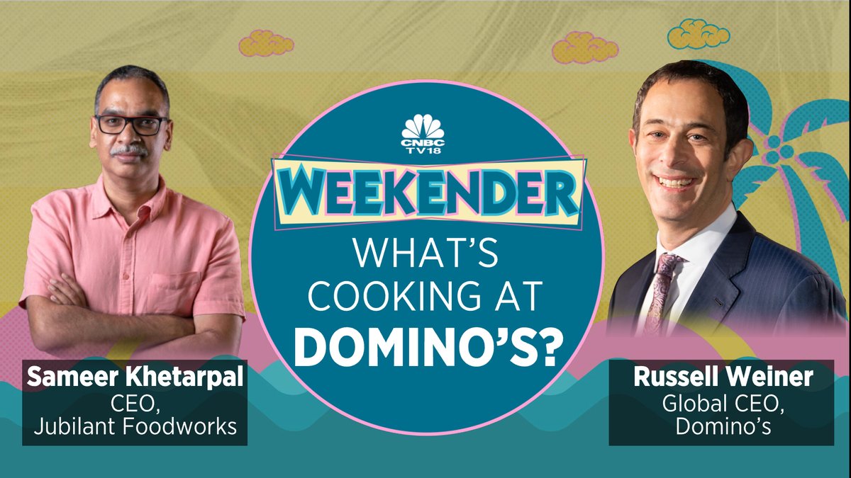 CNBCTV18News's tweet photo. COMING UP @ 10 PM | What's cooking at @dominos?
Catch @blitzkreigm talk to Sameer Khetarpal of Jubilant Foodworks & Russell Weiner of Domino's on #CNBCTV18Weekender
#FMCGIsLife #FMCG #pizza https://t.co/nwItJoHADx
