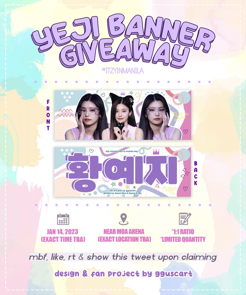 myoseungz's tweet photo. ೃ⁀➷ ryeji banner by @gguscart 💬✨ 

Hi! I’ll be having a mini fan project this coming #ITZY_CHECKMATE_MANILA by giving away hand banners on day 1 🎉

ʚ open for all midzys
ʚ will post exact time &amp; location on d-day

🌈 like &amp; rt to spread 🛼

#ITZYinManila 

See u all 🫶🏼 https://t.co/FHVSRxJtMb