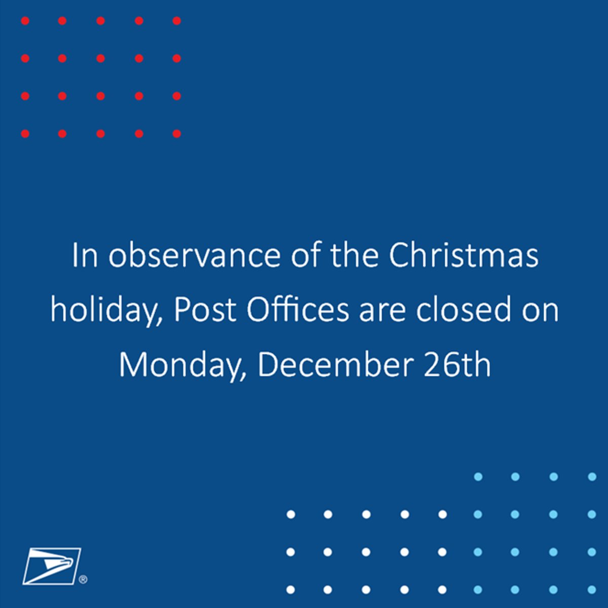 U.S. Postal Service on Twitter "USPS retail and delivery services will be closed on Monday