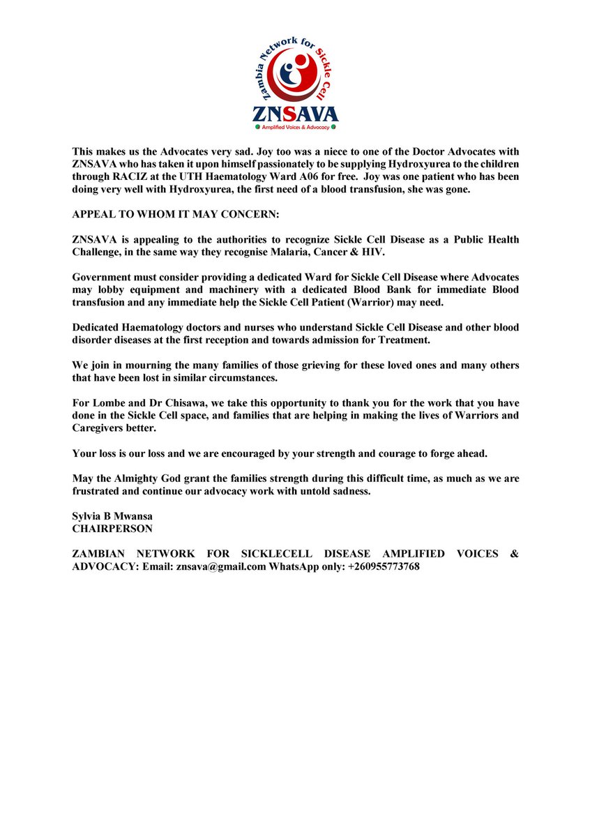 Zambian Network for Sickle Cell Advocacy tweet media