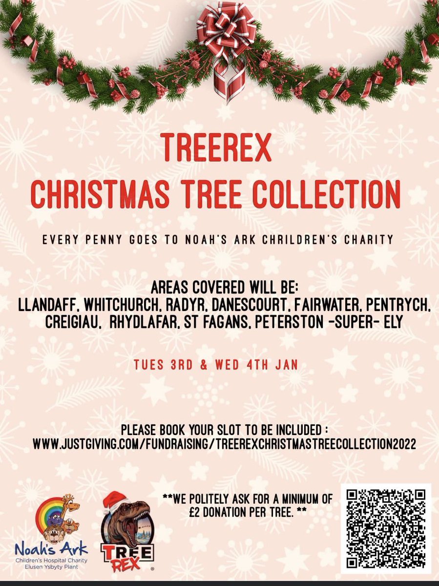 The wonderful team at <a href="/TreeRex_Ltd/">TreeRex Limited</a> are organising tree collections in early January. All proceeds to the @noahsarkcharity . Book your slot today and support our National Children’s Hospital . Please share.