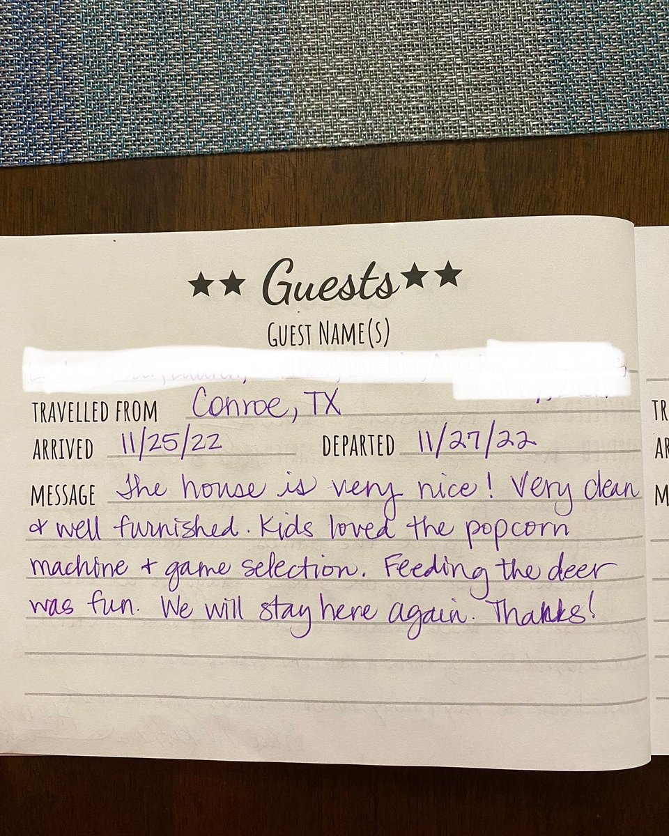 We love reading our guest book!!!! Happy to be a small part of people’s memories!!!! #guestbook #memories #comestaywithus #airbnb #vrbo #canyonlaketexas #canyonlake #texas #hillcountry