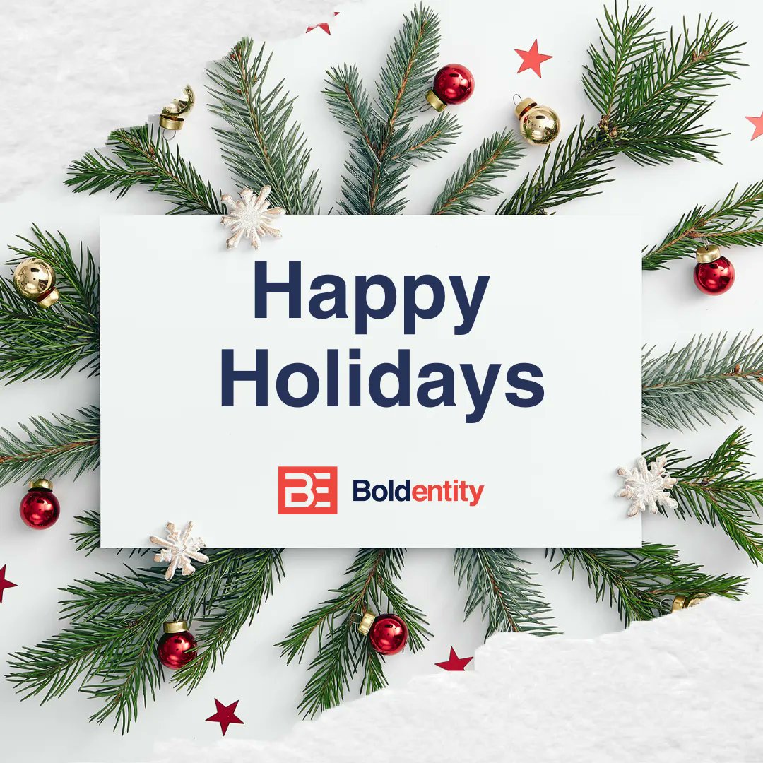 Boldentity's tweet photo. #HappyHolidays and #MerryChristmas from #BoldEntity. Our office will be closed on Monday for the holidays, but we will be back at it on Tuesday! https://t.co/zekFOsMMfb