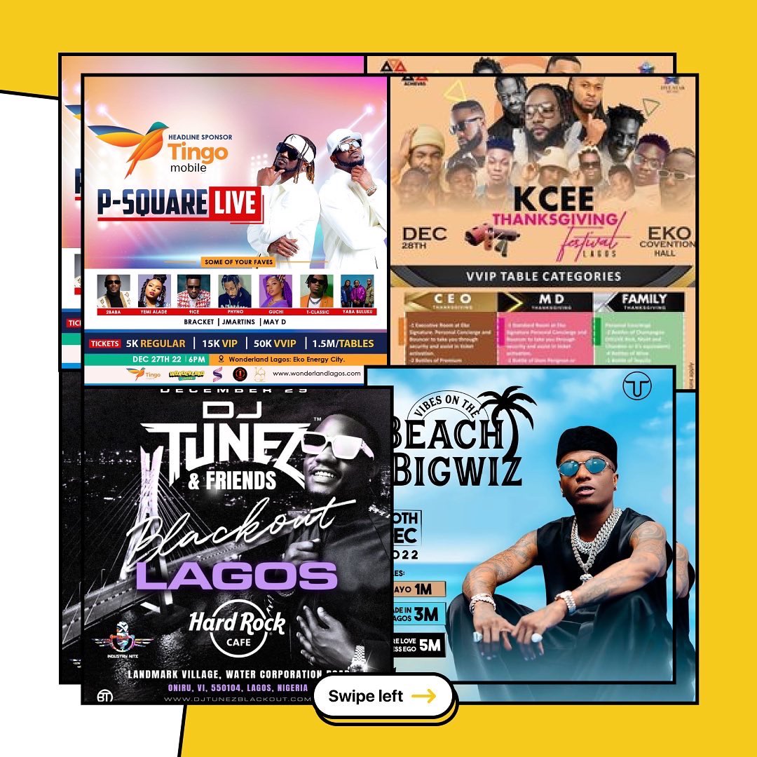 helfafrica's tweet photo. Which concert are you going for this December?? 💃🏽💃🏽
Swipe to see few and let’s know in the comment section!
#lagos #lagosconcert #vendorsinlagos #helfafrica #helfdelivery #logisticsserviceinlagos https://t.co/ege1IWHNux