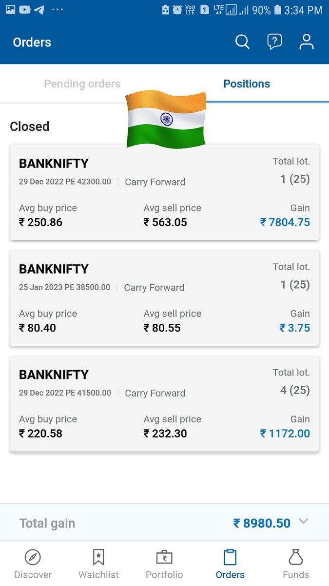 DiomondstocK's tweet photo. #optionbuying ,#optiontrading ,#Options ,#Option ,#OptionsConclave ,#OptionChain ,#optionselling 
*TODAY'S (23/12/2022) TRADES NET  PROFIT BOOKED IN BANKNIFTY  OPTION TRADE *Rs +8980*🎯🎯🕺    
*ROI= +2.24% ( INTRADAY)*.                              *MARGIN IN AC=4LAC* 🥳 https://t.co/AUJPWsp4b0